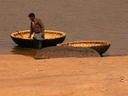 Boats on the river at Hampi.
